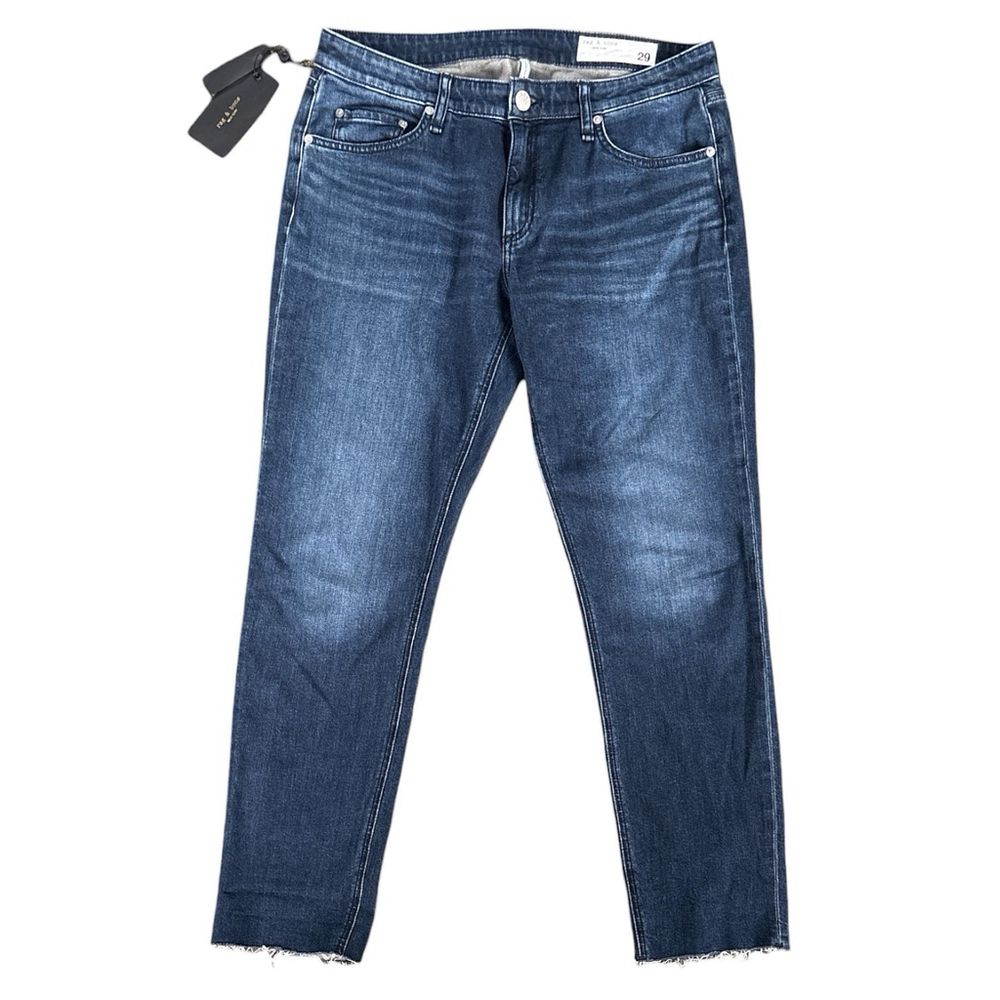 Rag & Bone Dre Low Rise Slim Boyfriend Jeans Dark Wash Womens Sz 29 Raw Hem NWT
